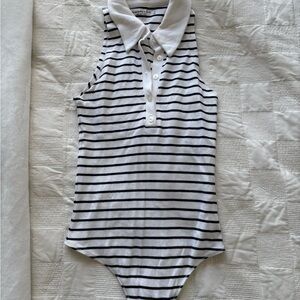 Abercrombie striped Sleeveless Collared Bodysuit